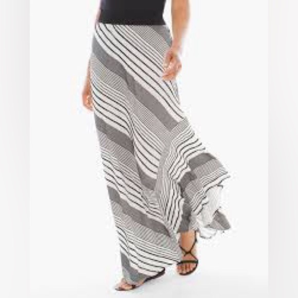 Chico's STRIPE MAXI SKIRT Size 12 (2) Large Black White Textured Hi Low NWT 1711 - Picture 2 of 9